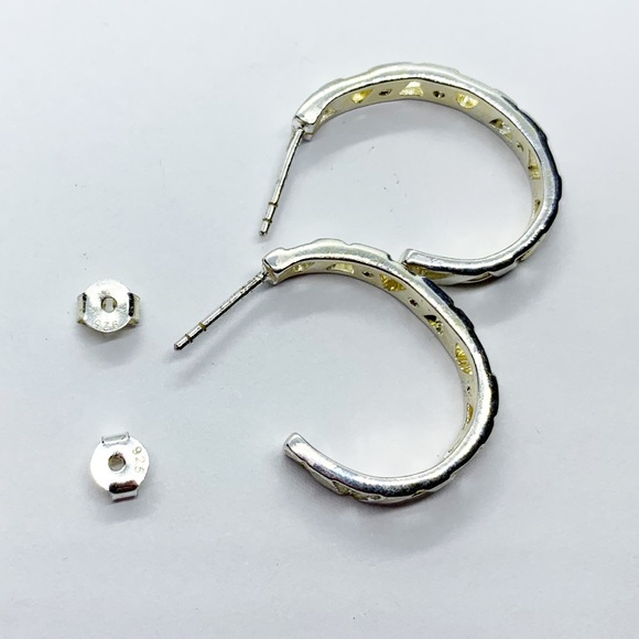 Sterling Silver 925 Semi Hoop Earrings Crystals - Picture 2 of 6